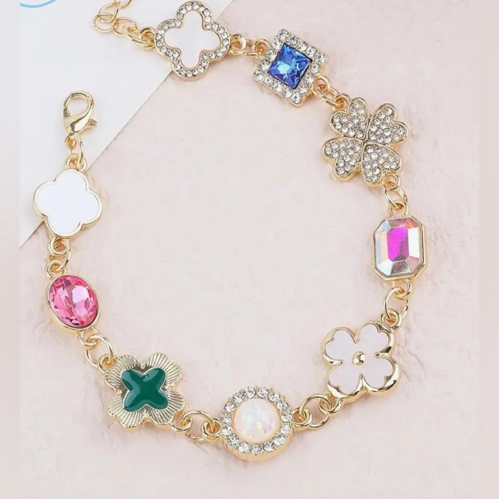 Stunning Nordstrom 14kKT Dip Gemstone Clover Good Luck bracelet - Picture 2 of 4